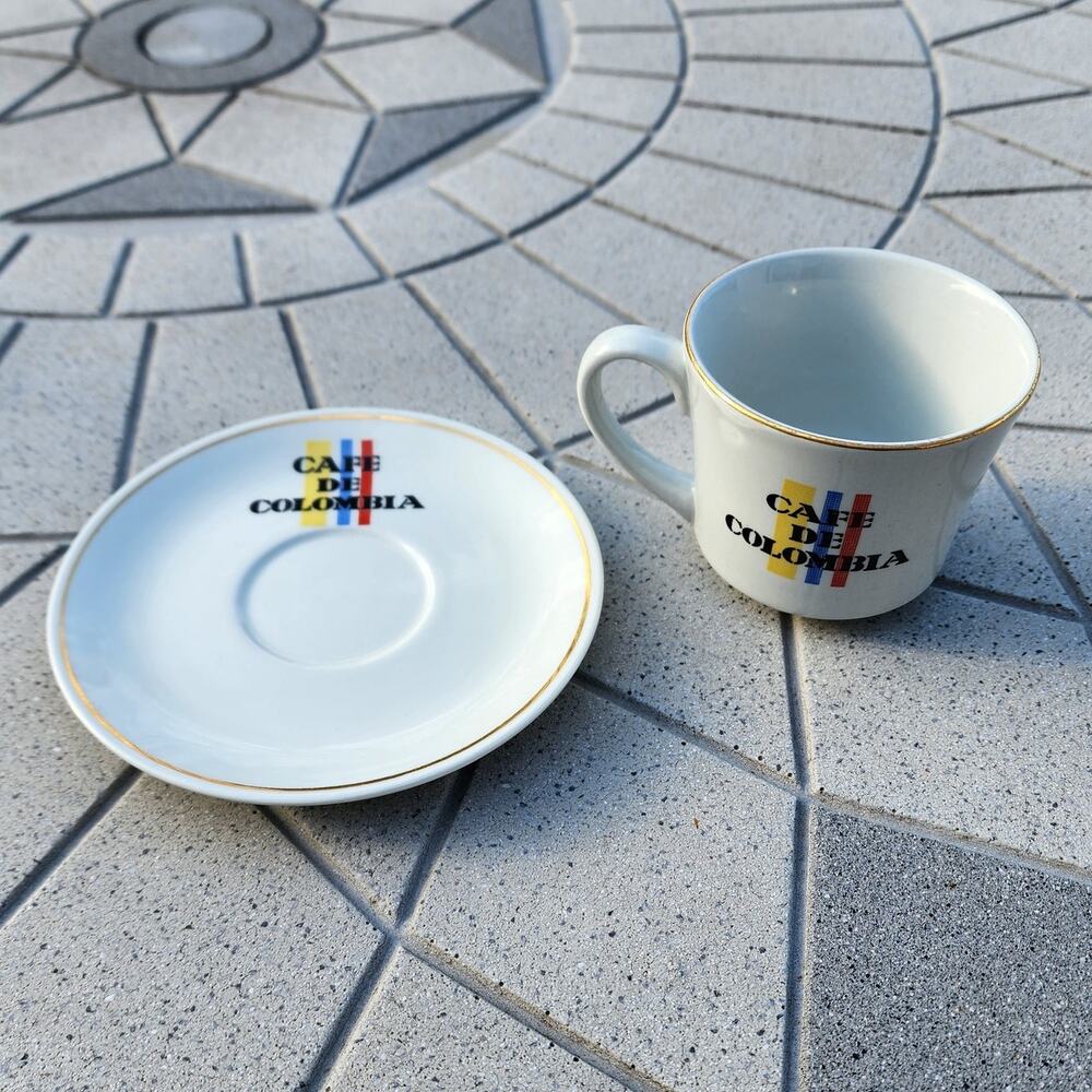 Vintage Corona Cafe de Colombia Porcelain Espresso Cup & Saucer Set - Picture 3 of 9